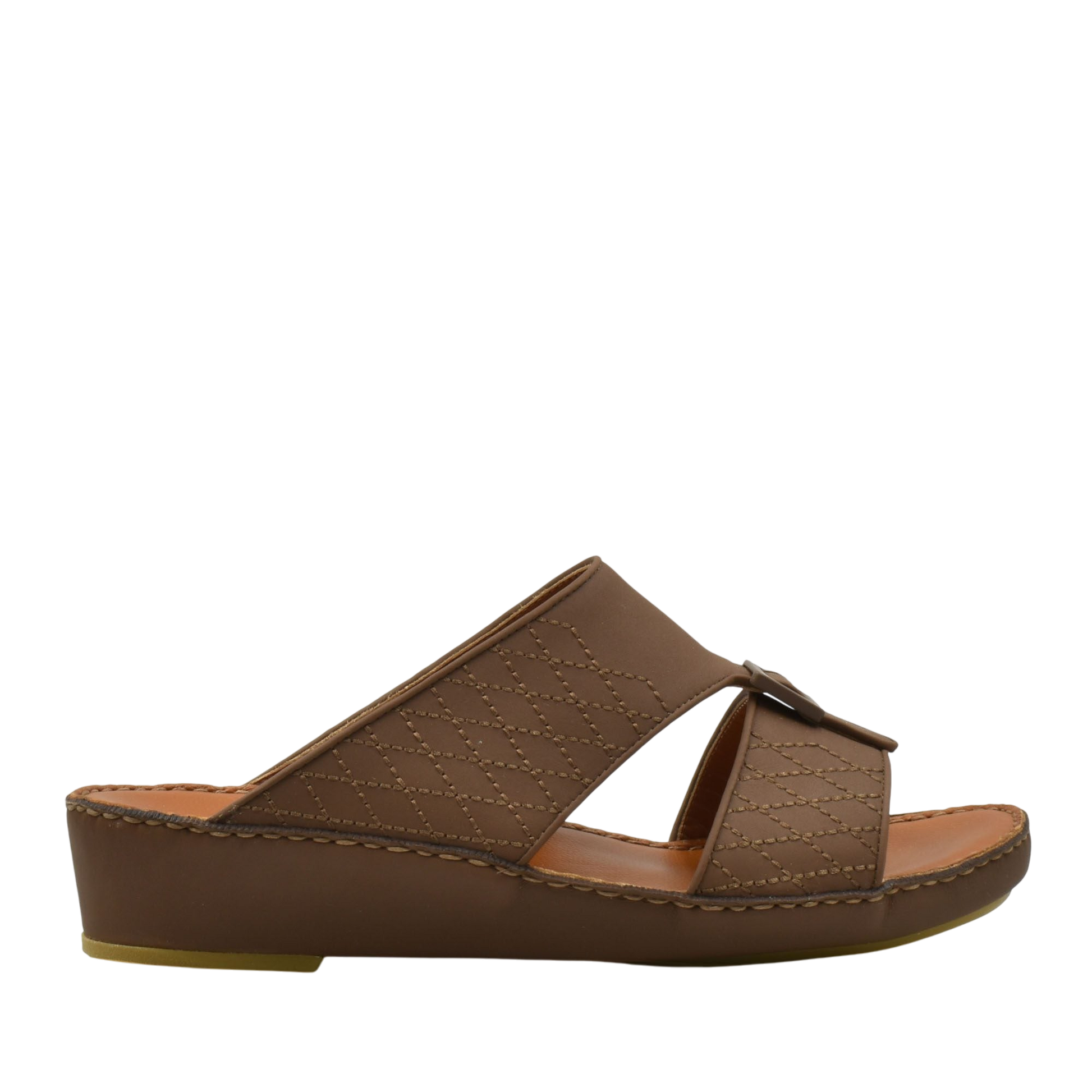 Brown luxury calf leather sandals with quilted design and cushioned wedge sole