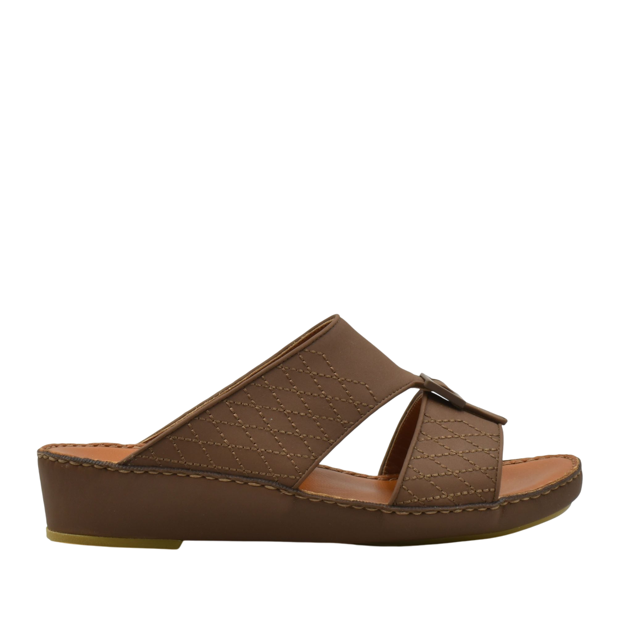 Brown luxury calf leather sandals with quilted design and cushioned wedge sole