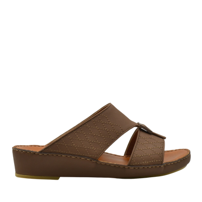 Brown luxury calf leather sandals with quilted design and cushioned wedge sole