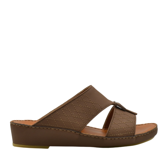 Brown luxury calf leather sandals with quilted design and cushioned wedge sole
