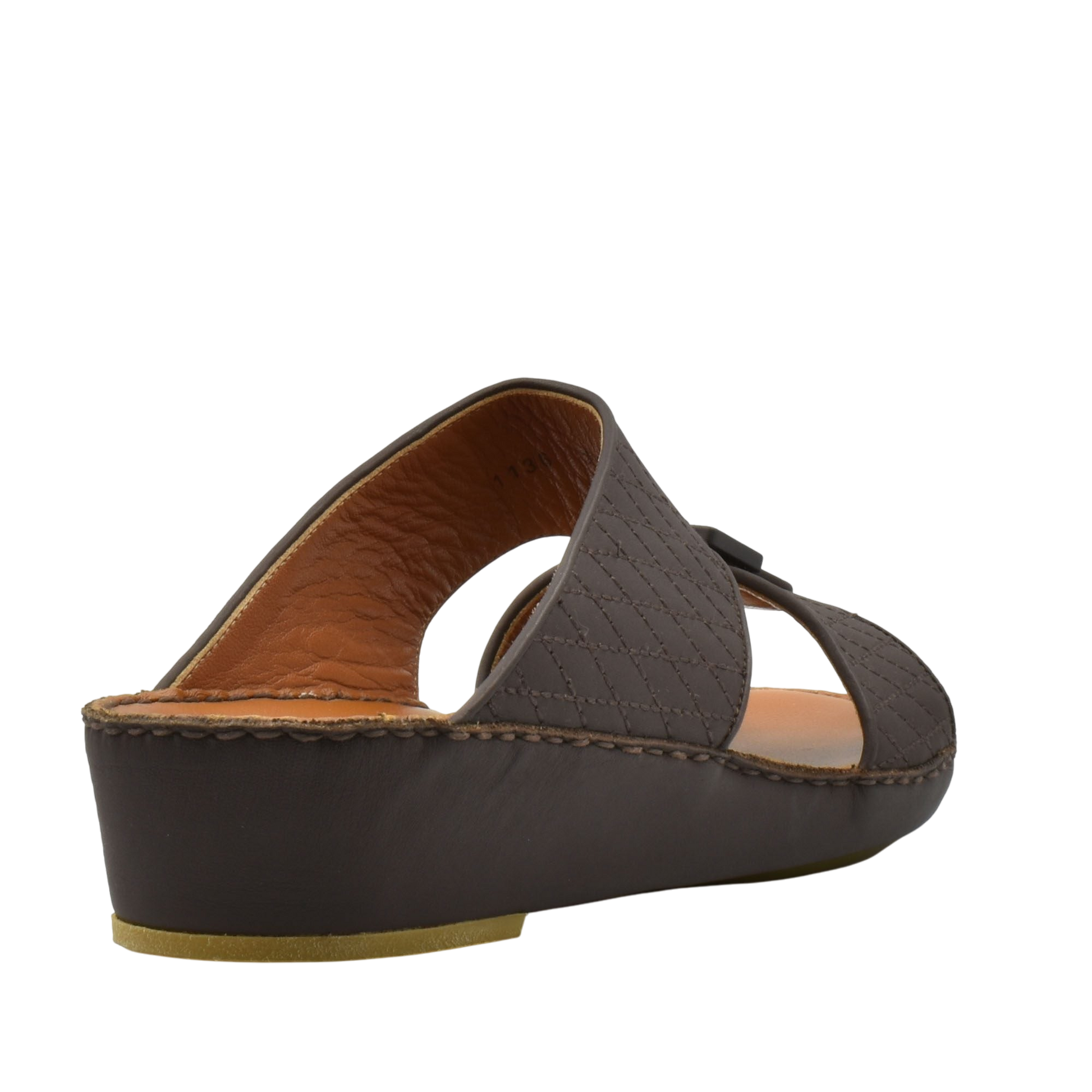 Brown luxury calf leather sandals with cushioned footbed and stitched detailing in a wedge style