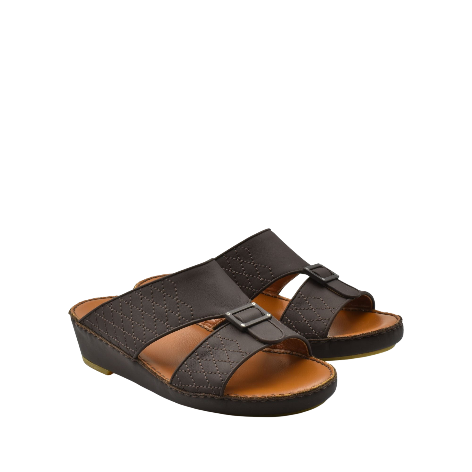 Pair of black luxury calf leather sandals with buckle detail and comfortable wedge sole