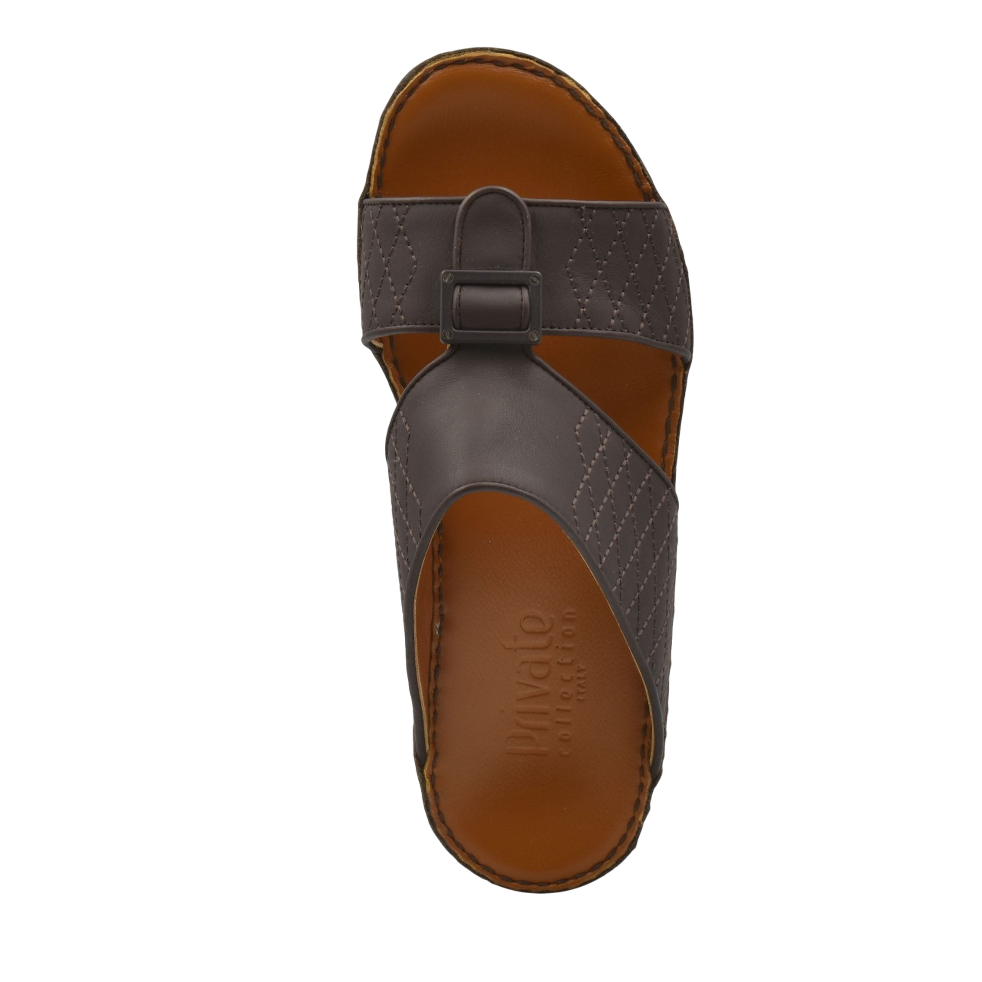 Luxury calf leather sandals in dark brown with stitched straps and cushioned footbed from Private collection