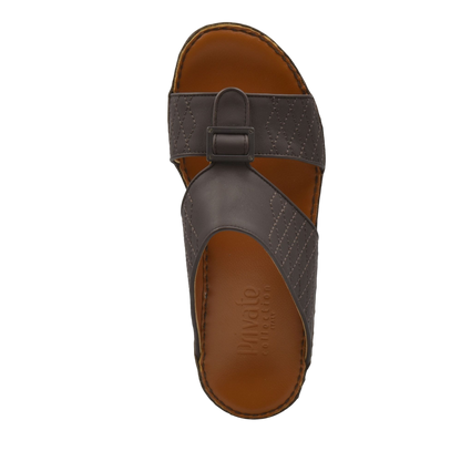 Luxury calf leather sandals in dark brown with stitched straps and cushioned footbed from Private collection