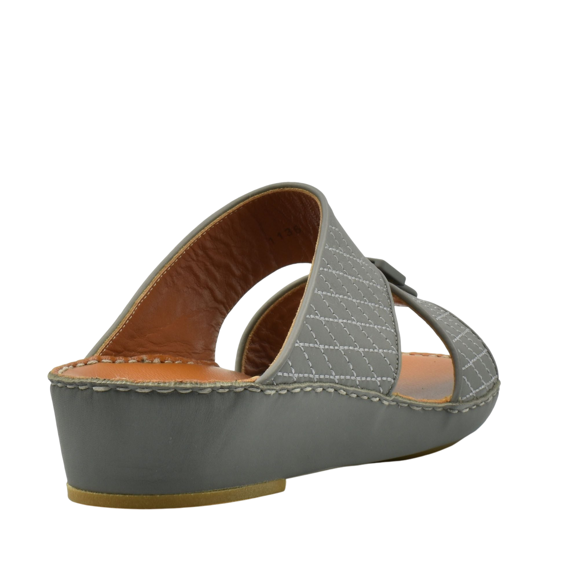 Gray luxury calf leather sandals with quilted upper and low wedge heel from private collection