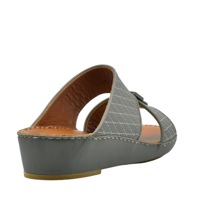 Gray luxury calf leather sandals with quilted upper and low wedge heel from private collection