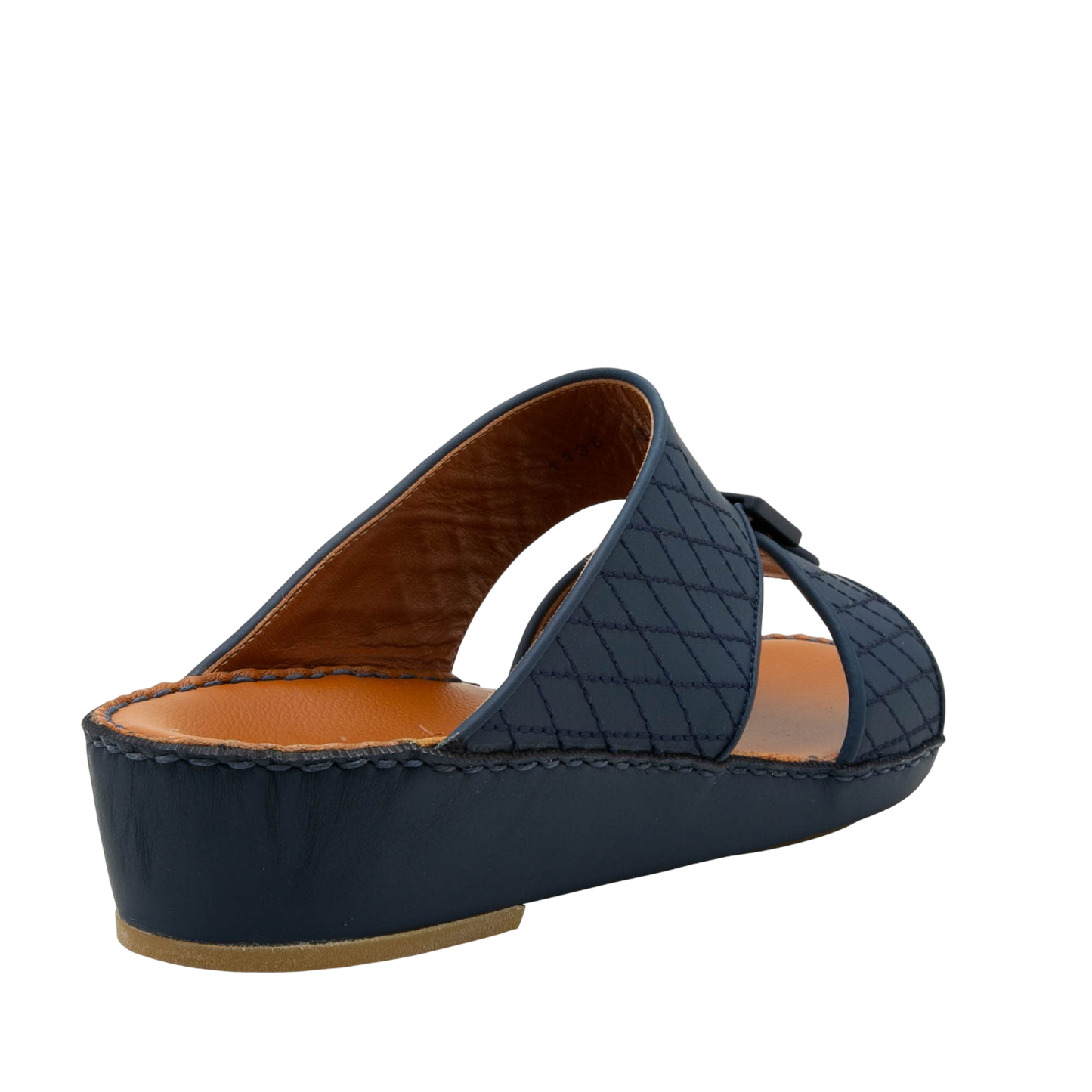 Navy blue luxury calf leather sandals with quilted design and cushioned insole from Private Collection
