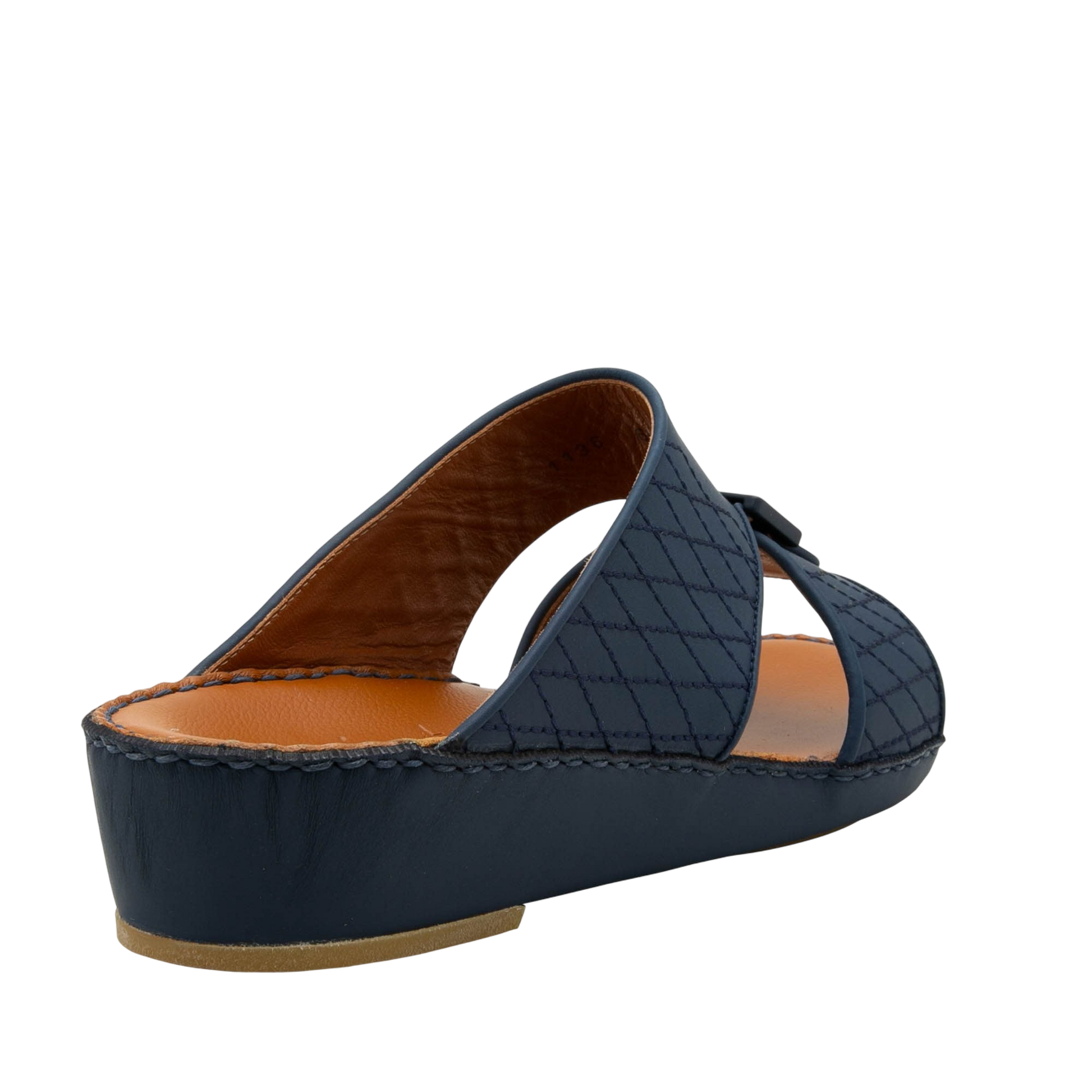 Navy blue luxury calf leather sandals with quilted design and cushioned insole from Private Collection