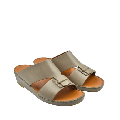 Beige luxury leather sandals with open toe and buckle detail from private collection