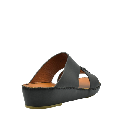 Black luxury leather sandals with cushioned sole and open toe design from private collection