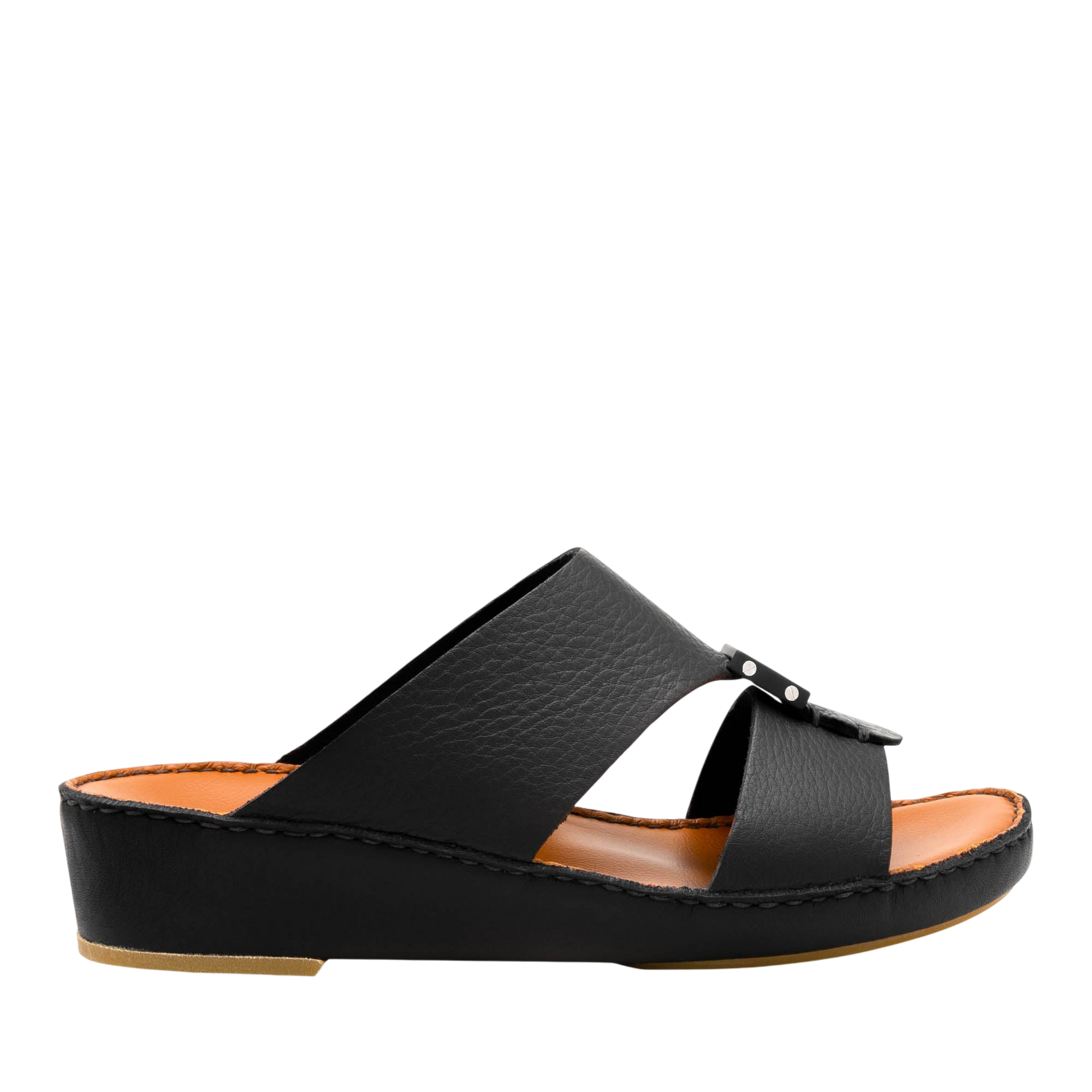 Black luxury leather sandals with cushioned sole and open toe design from Private Collection