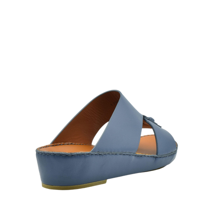 Blue luxury leather sandals with open toe and cushioned sole from Private Collection