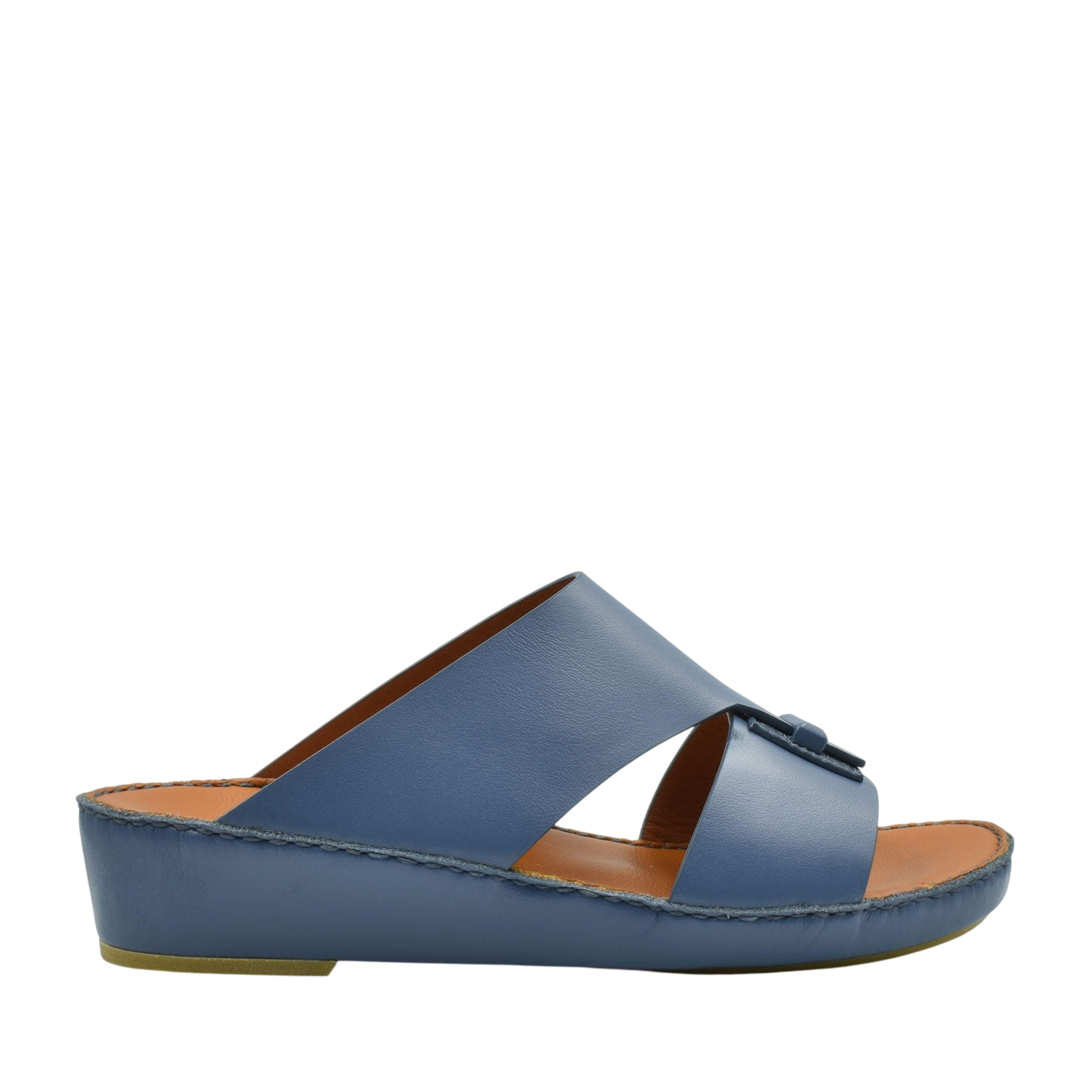 Blue luxury leather sandals with open toe and wedge sole from Private collection