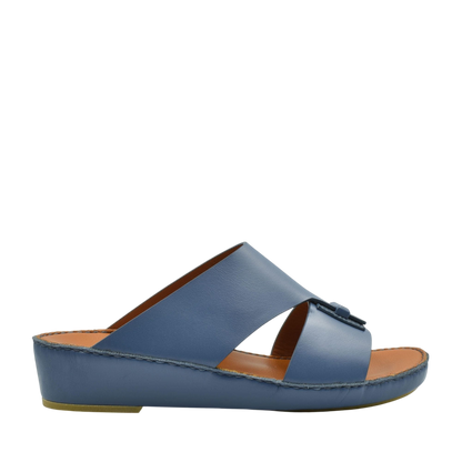 Blue luxury leather sandals with open toe and wedge sole from Private collection