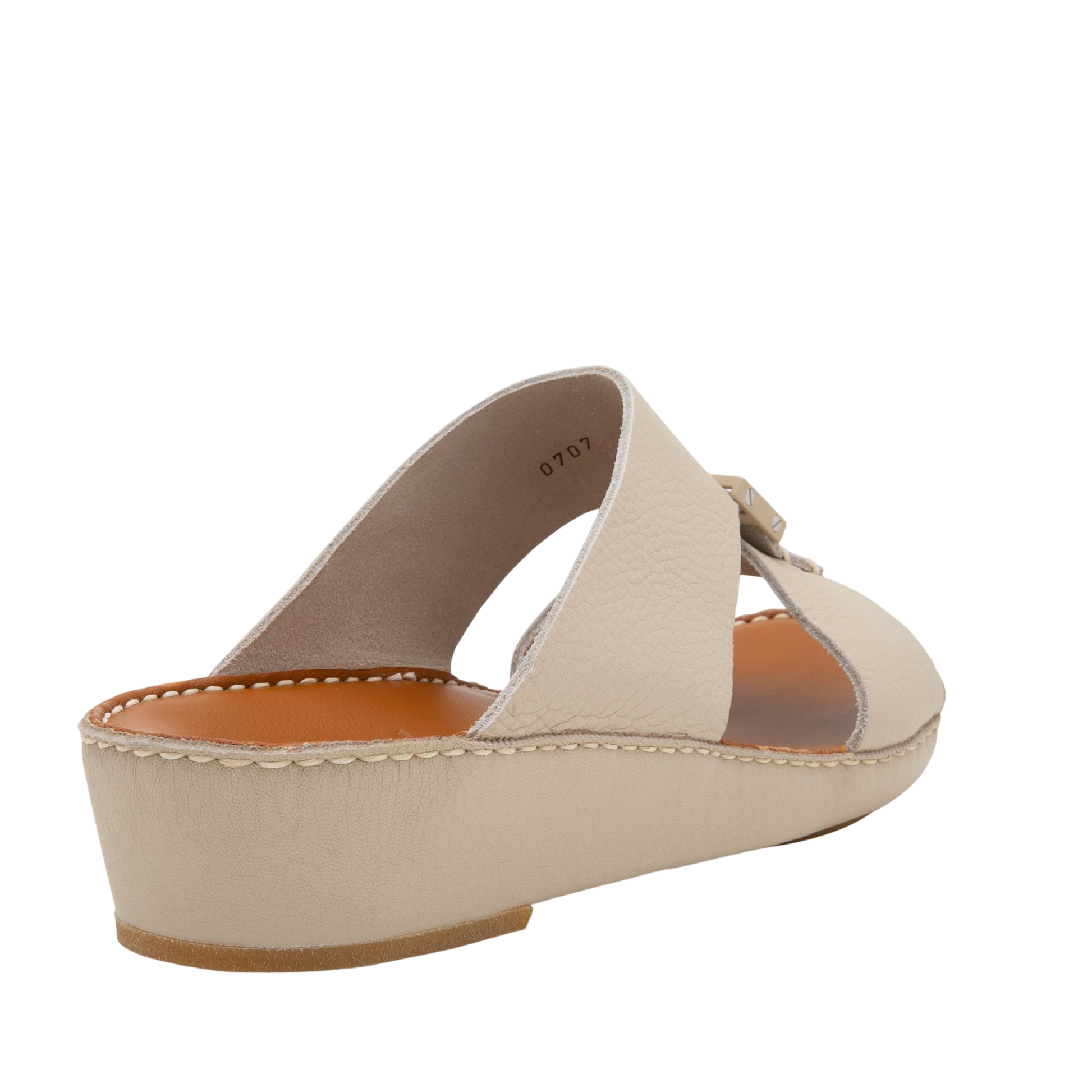 Beige luxury leather sandals from private collection with open back and cushioned sole