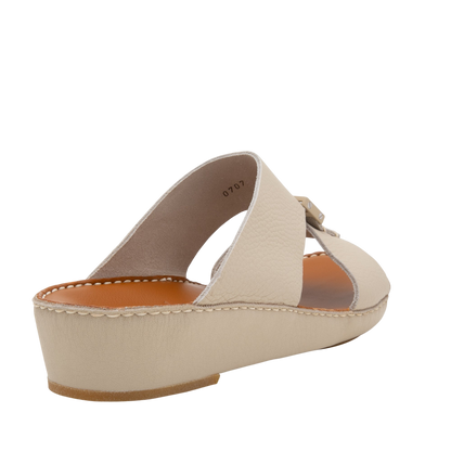 Beige luxury leather sandals from private collection with open back and cushioned sole