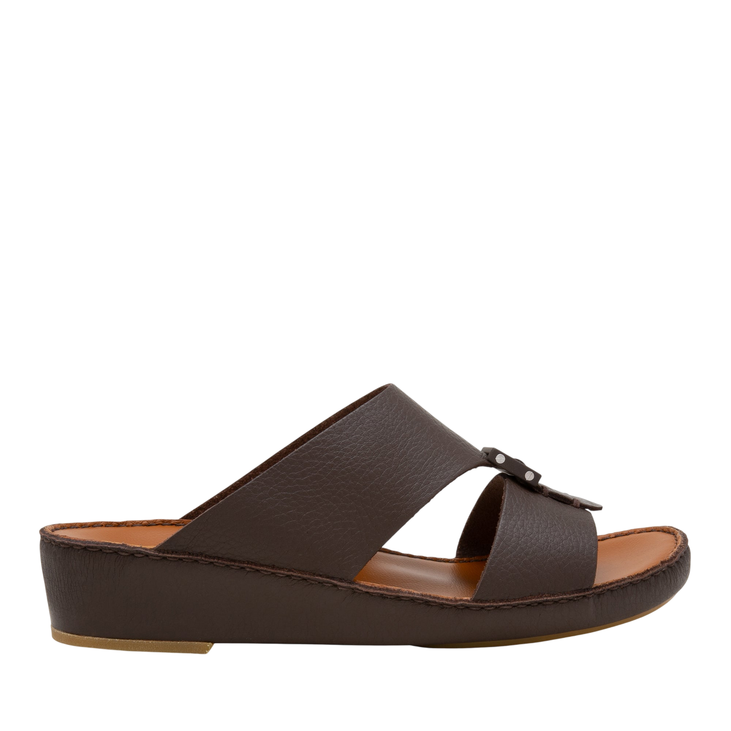 Brown luxury leather sandals with open toe and cushioned sole from private collection