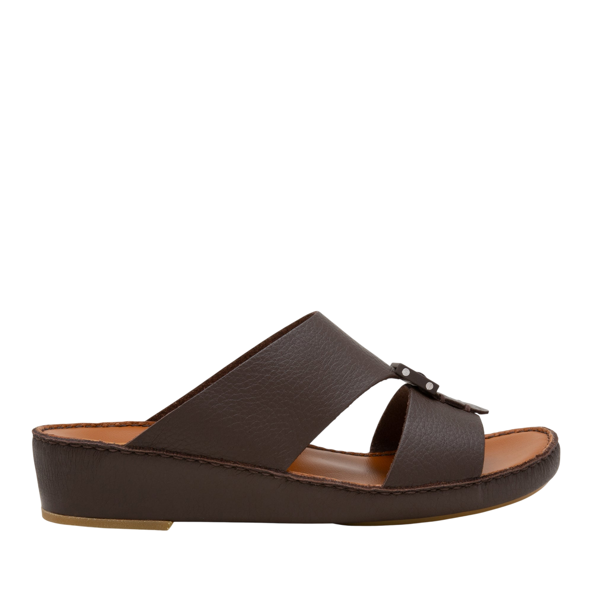 Brown luxury leather sandals with open toe and cushioned sole from private collection