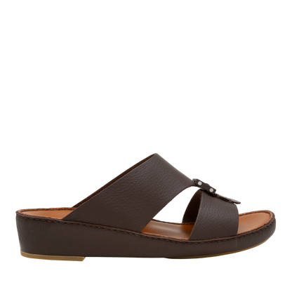 Brown luxury leather sandals with open toe and cushioned sole from private collection