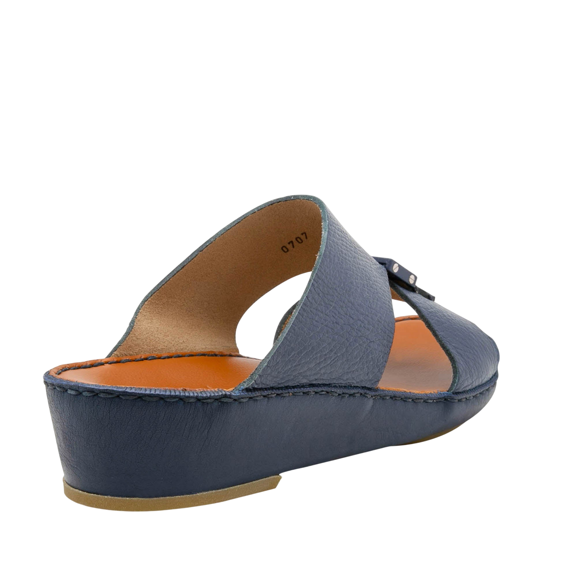 Blue luxury leather sandals with slip-on design and cushioned insole from private collection