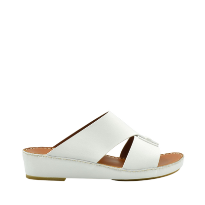 White luxury leather sandals with open toe and cushioned sole from Private Collection