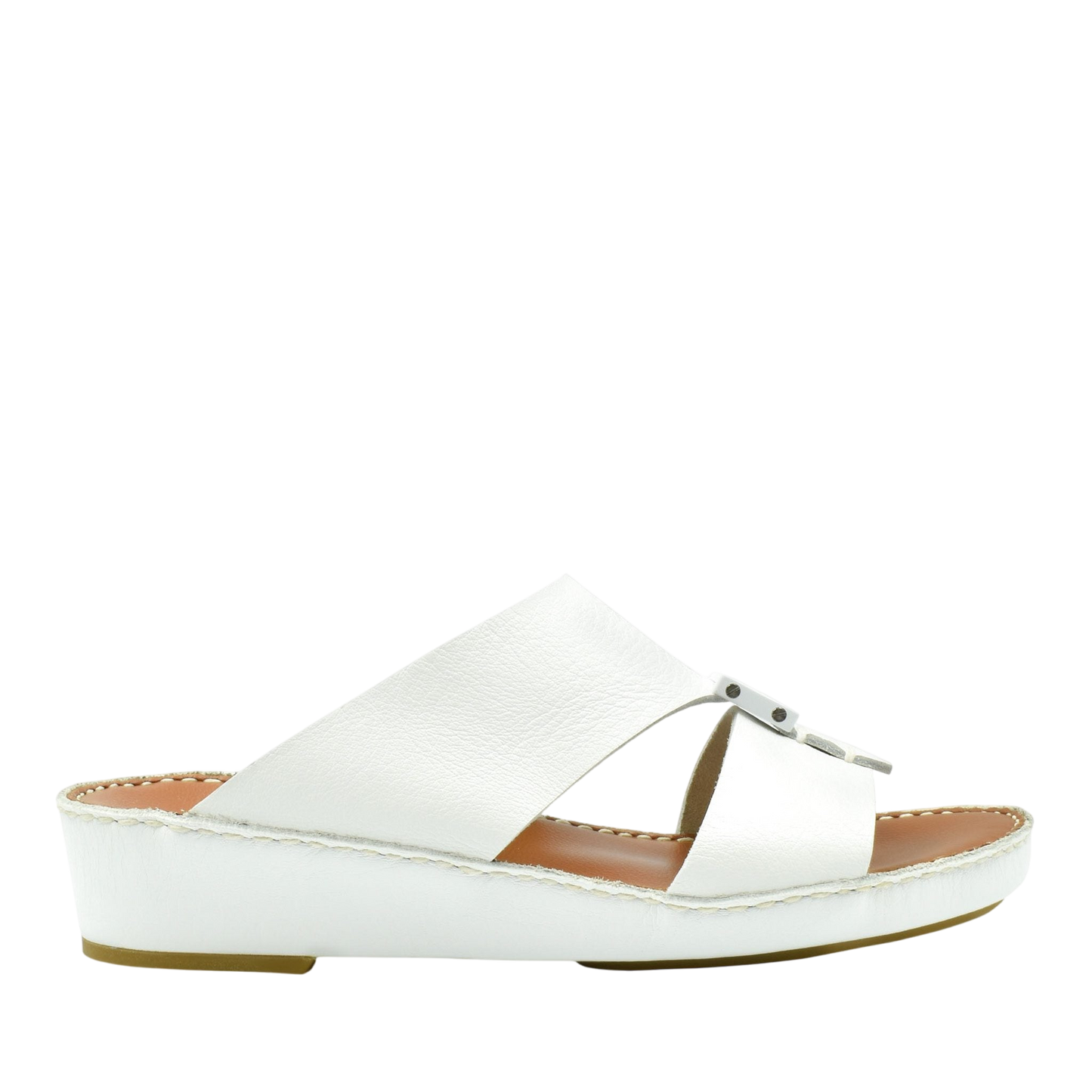 White luxury leather sandals with adjustable buckle and cushioned sole from private collection