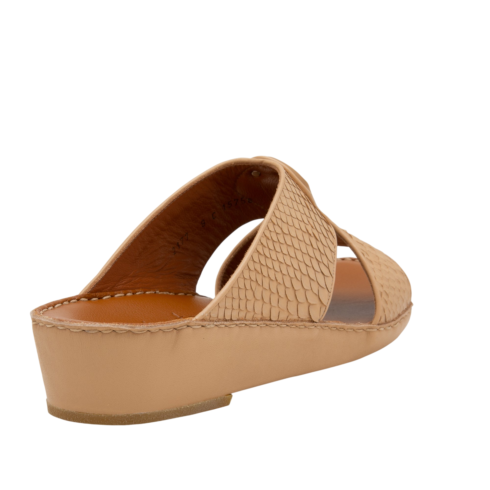 Beige luxury python sandals with open toe and low wedge heel from Private collection