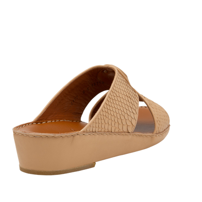 Beige luxury python sandals with open toe and low wedge heel from Private collection