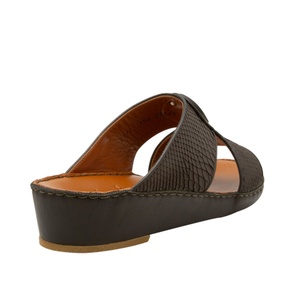 Brown luxury python sandals with open toe and cushioned sole for comfortable wear