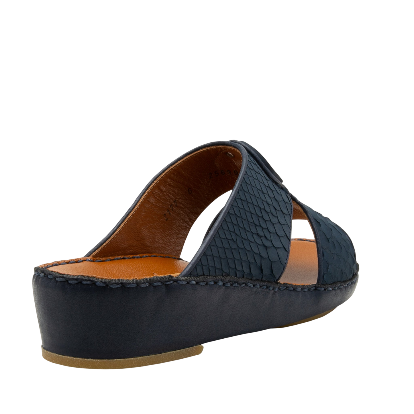Side view of luxury python sandals in black with open toe and cushioned sole from private collection