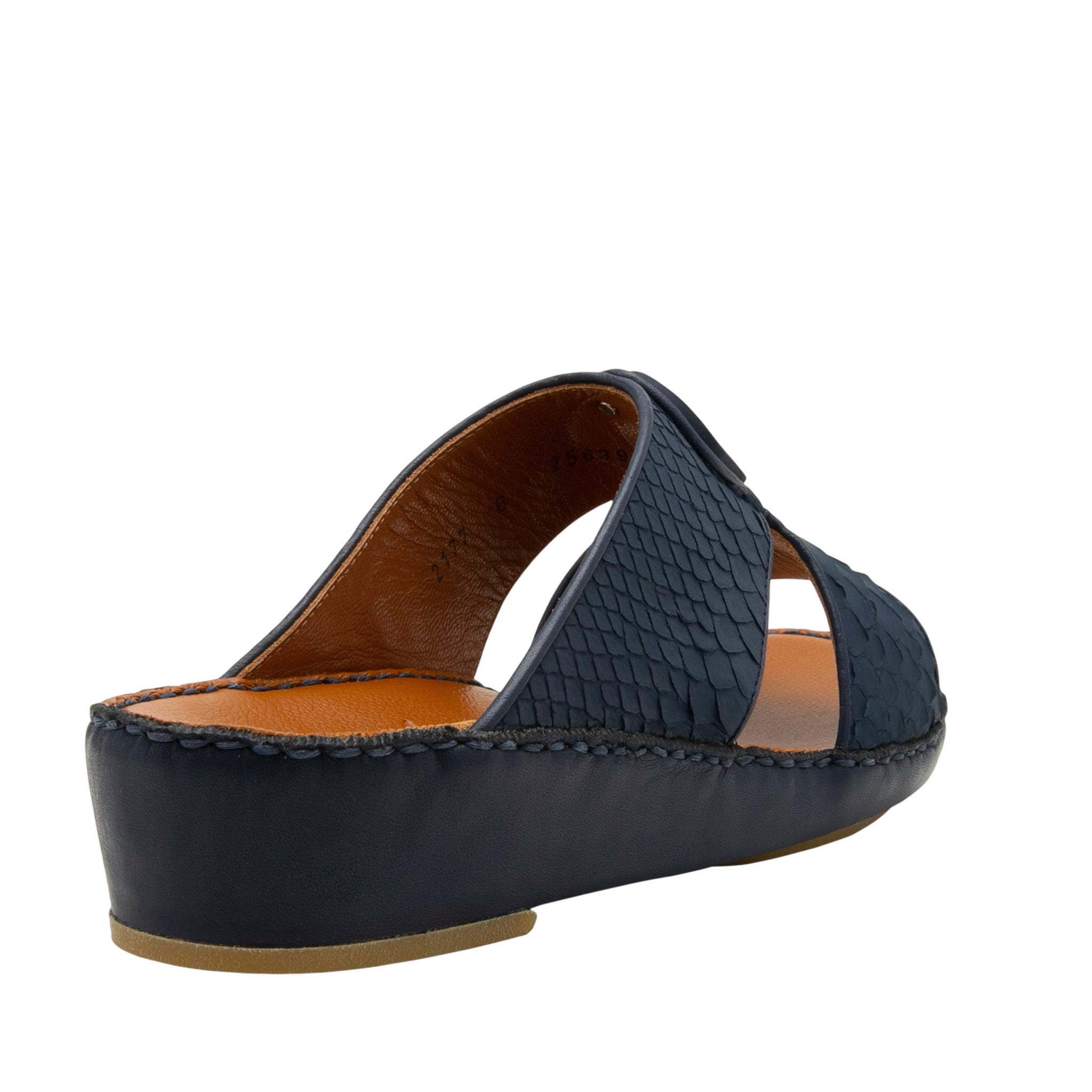 Side view of luxury python sandals in black with open toe and cushioned sole from private collection