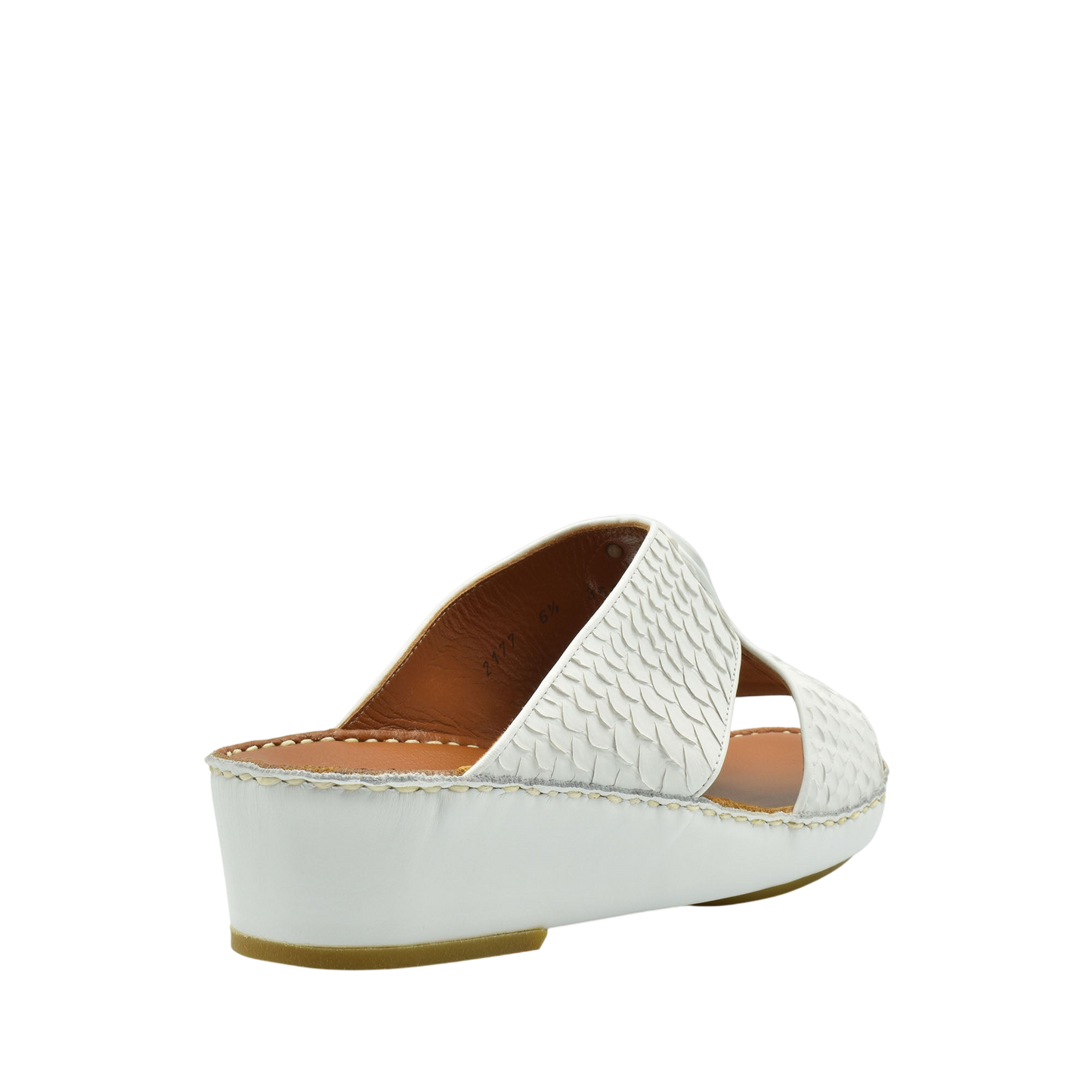White luxury python sandals with wedge heel and textured python pattern leather straps
