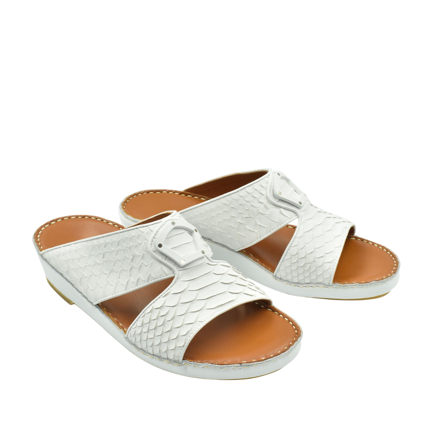 White luxury python sandals with open toes and adjustable buckle straps for stylish comfort
