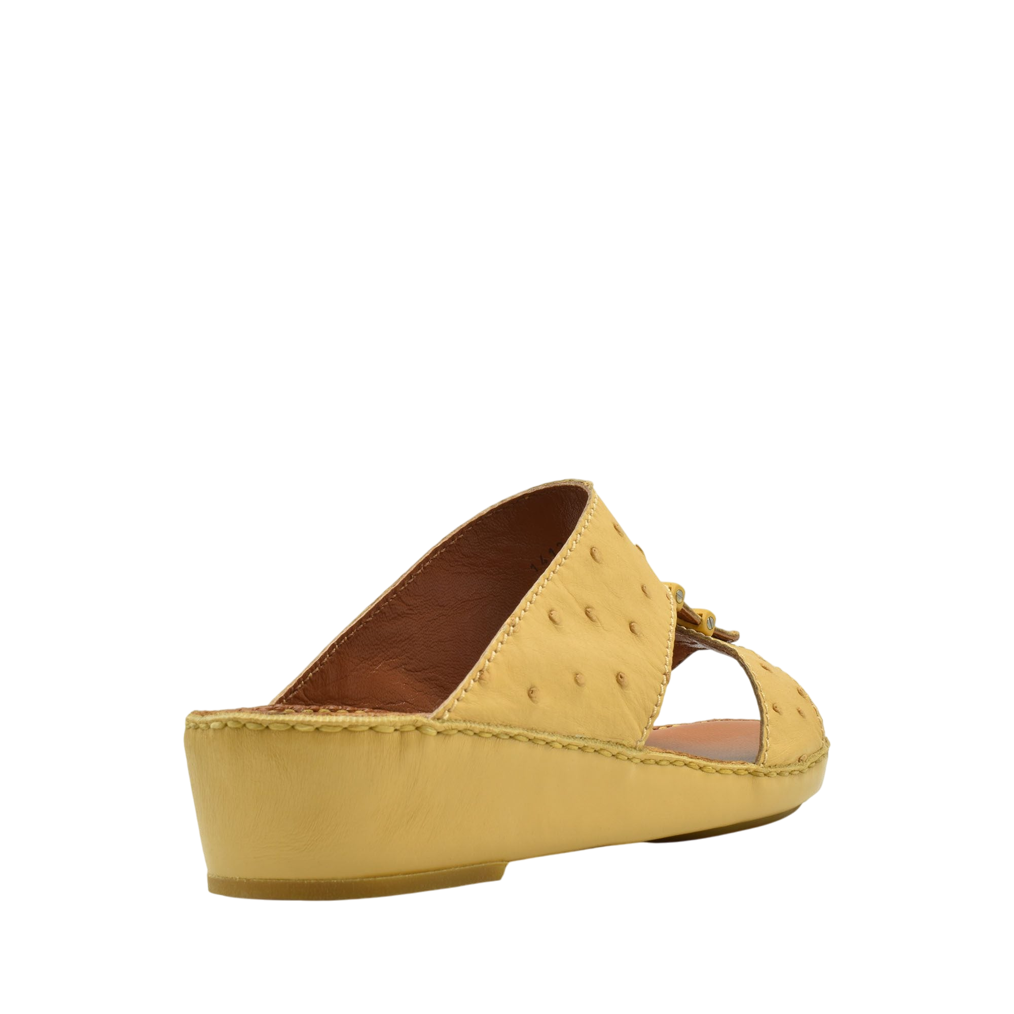 Yellow ostrich leather sandals with wedge heel and open toe design from Private Collection