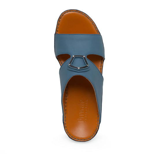 Blue Peninsula Taglio sandals with open toe and brown cushioned insole from Private collection