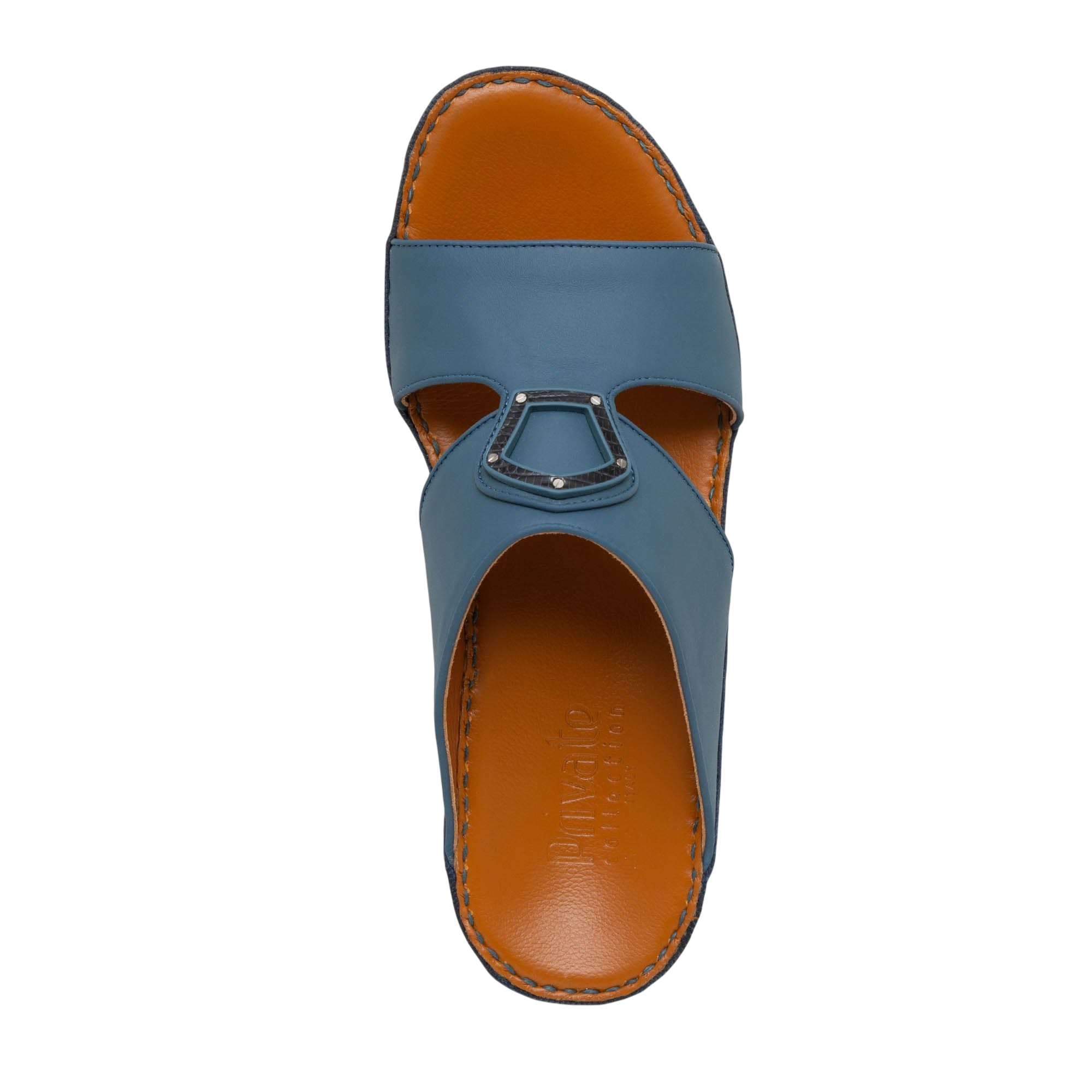 Blue Peninsula Taglio sandals with open toe and brown cushioned insole from Private collection