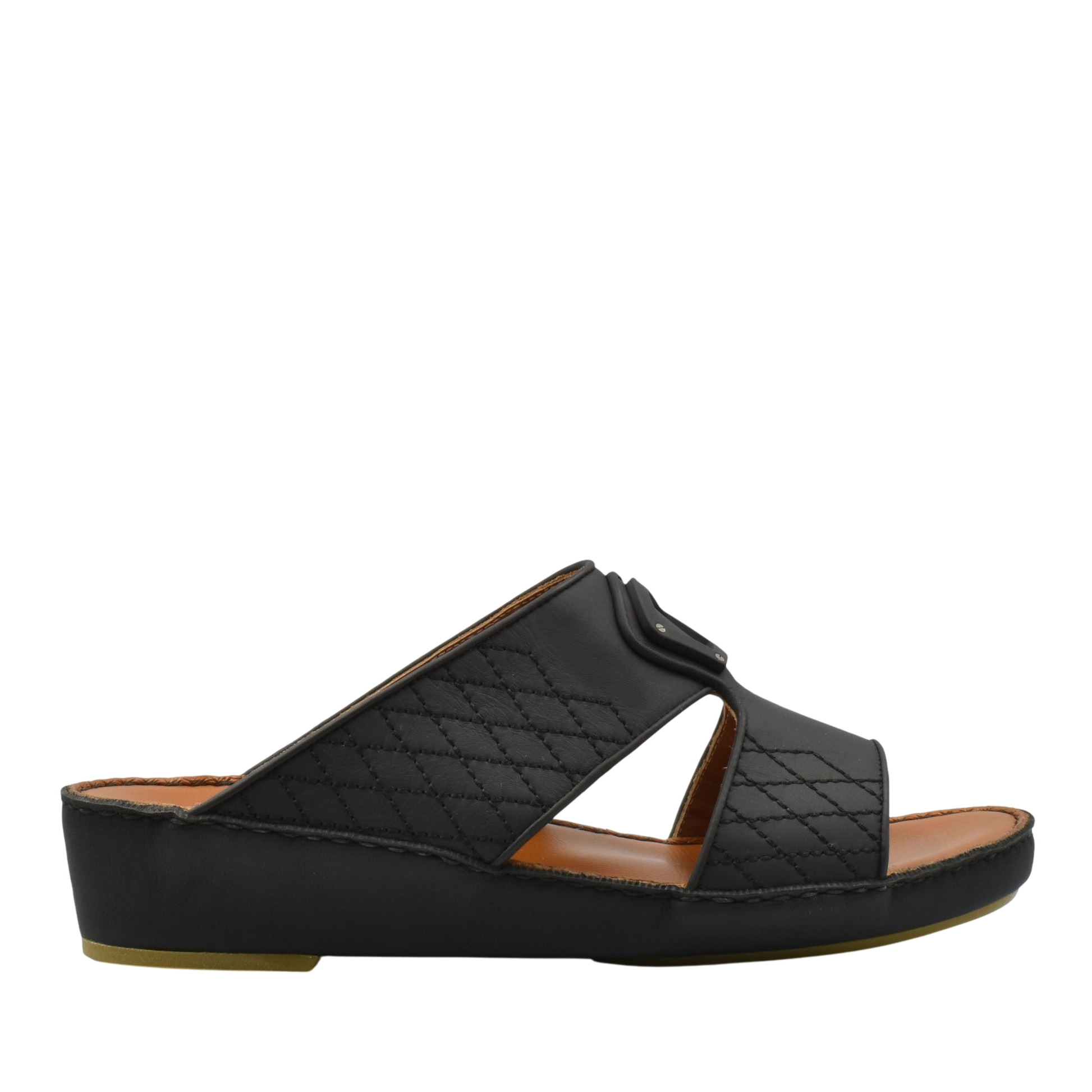 Black premium slip-on sandals with quilted straps and cushioned sole from private collection