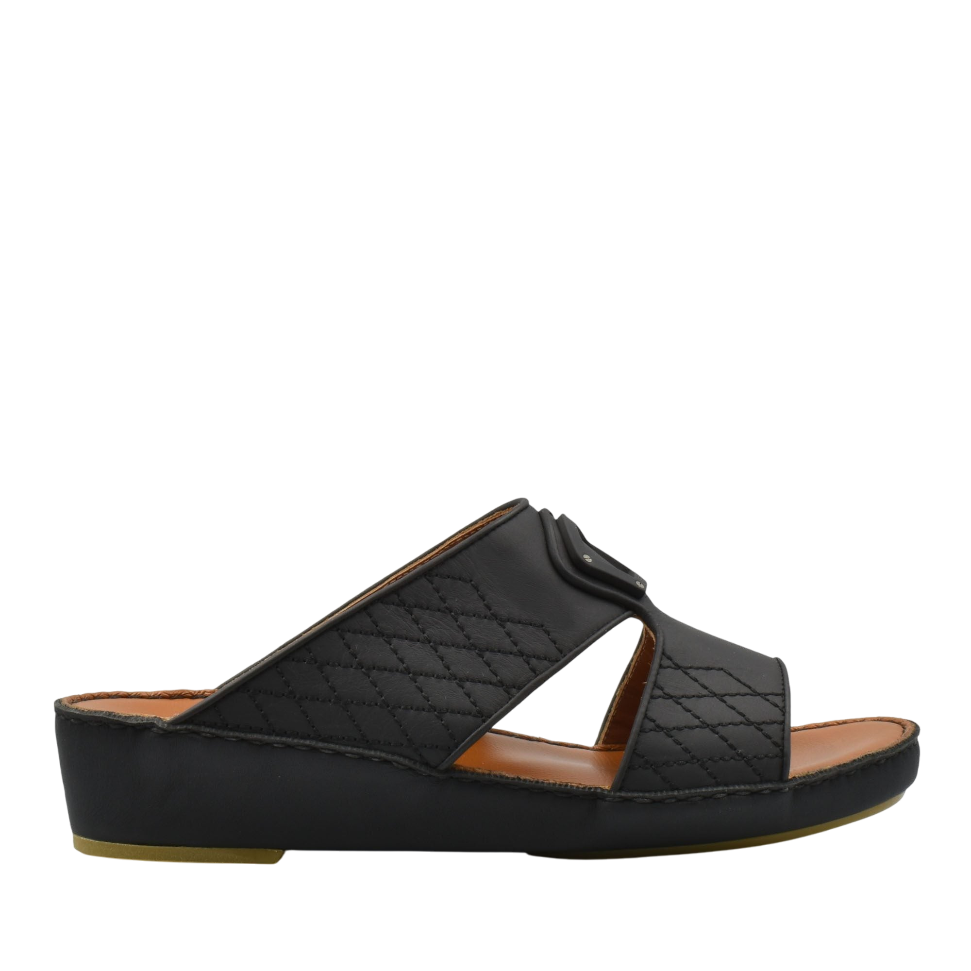 Black premium slip-on sandals with quilted straps and cushioned sole from private collection