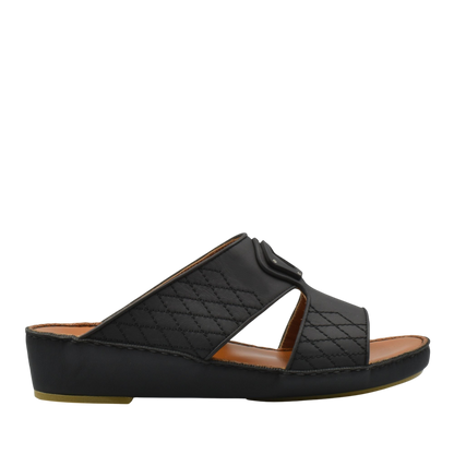 Black premium slip-on sandals with quilted straps and cushioned sole from private collection