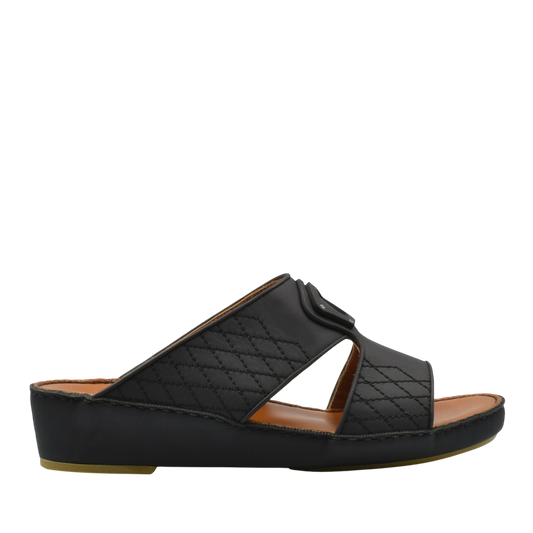 Black premium slip-on sandals with quilted straps and cushioned sole from private collection