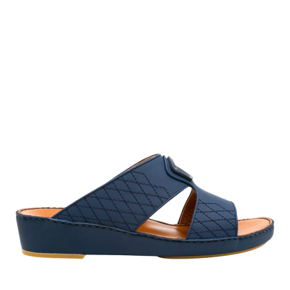 Navy blue premium slip-on sandals with quilted design and cushioned sole for comfortable wear
