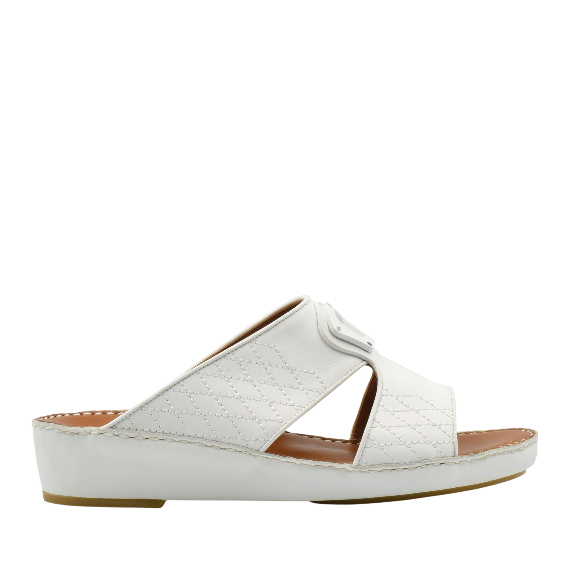 White premium slip-on sandals with quilted design and cushioned sole from Private Collection