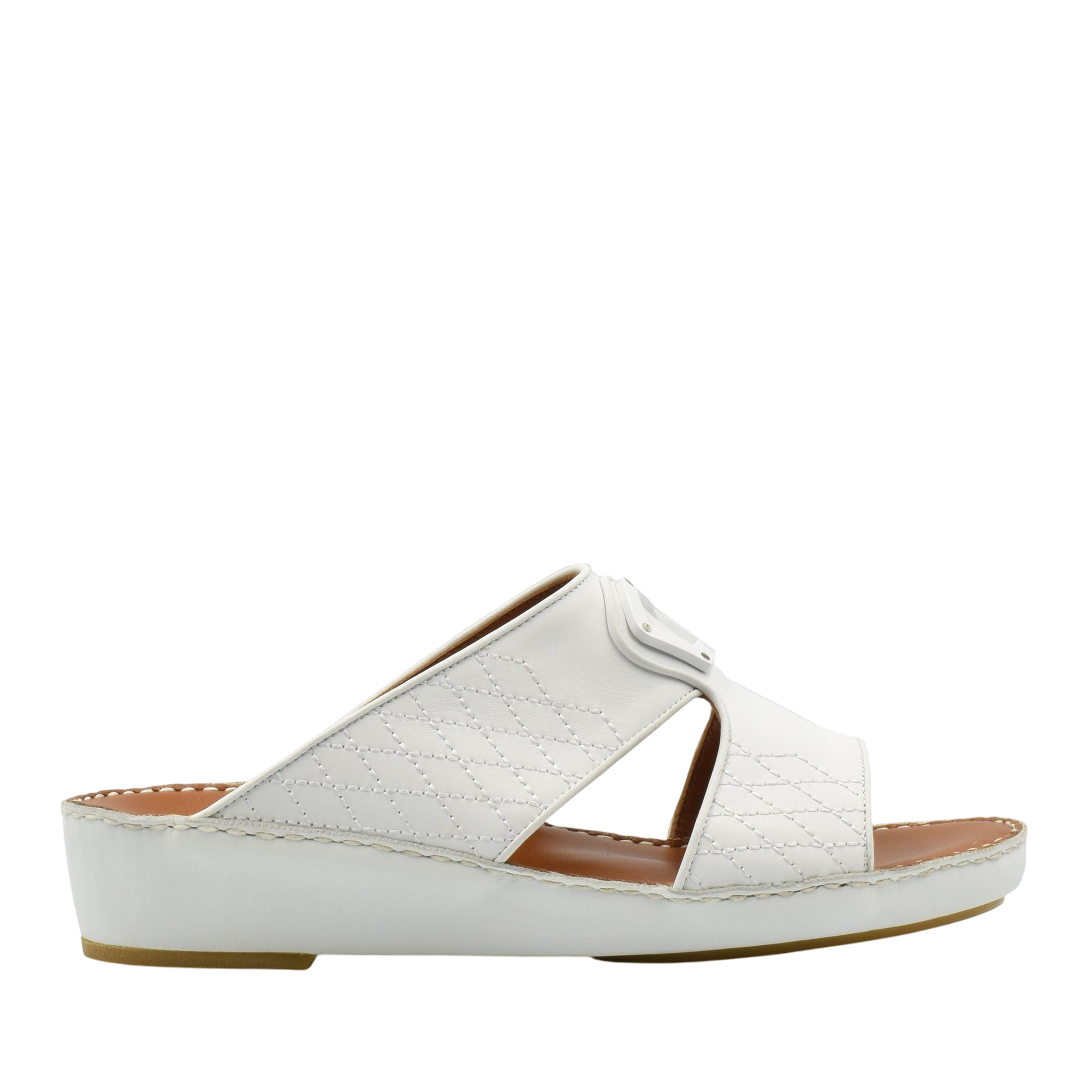 White premium slip-on sandals with quilted design and cushioned sole from Private Collection