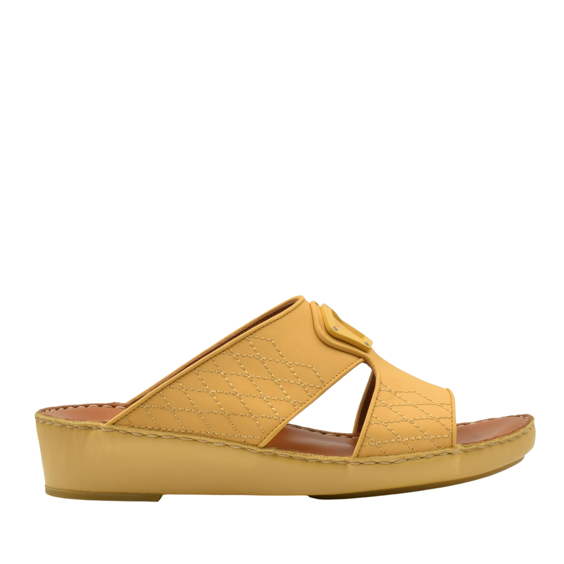 Yellow premium slip-on sandals with quilted stitching and cushioned sole for comfortable wear