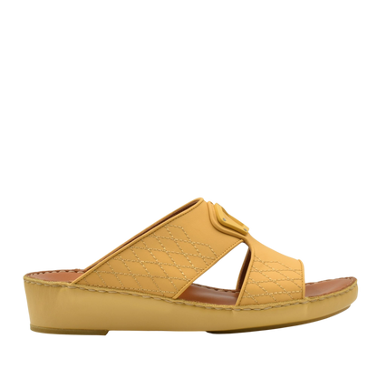 Yellow premium slip-on sandals with quilted stitching and cushioned sole for comfortable wear