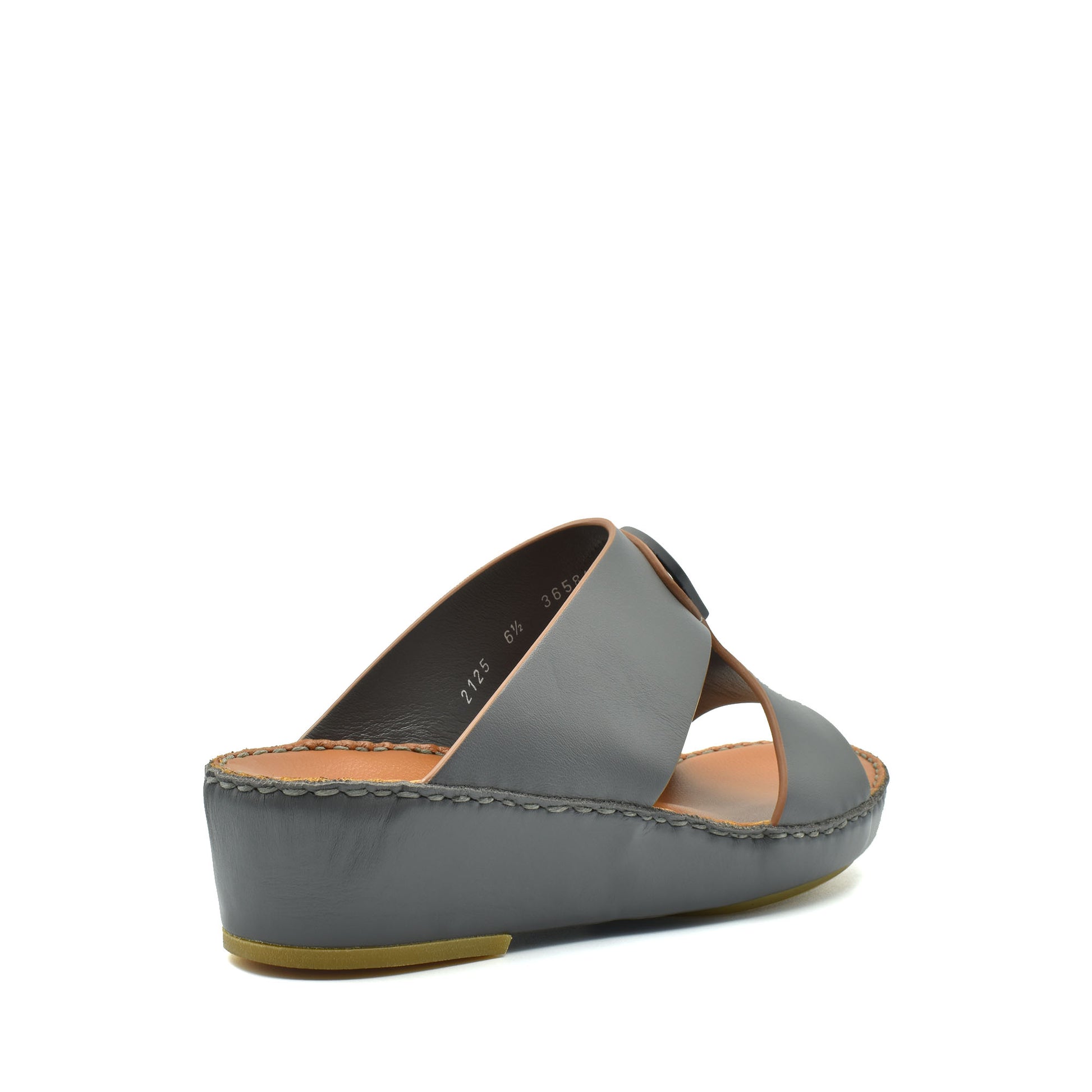 Gray natural leather slide shoes with a comfortable wedge sole from Private Collection