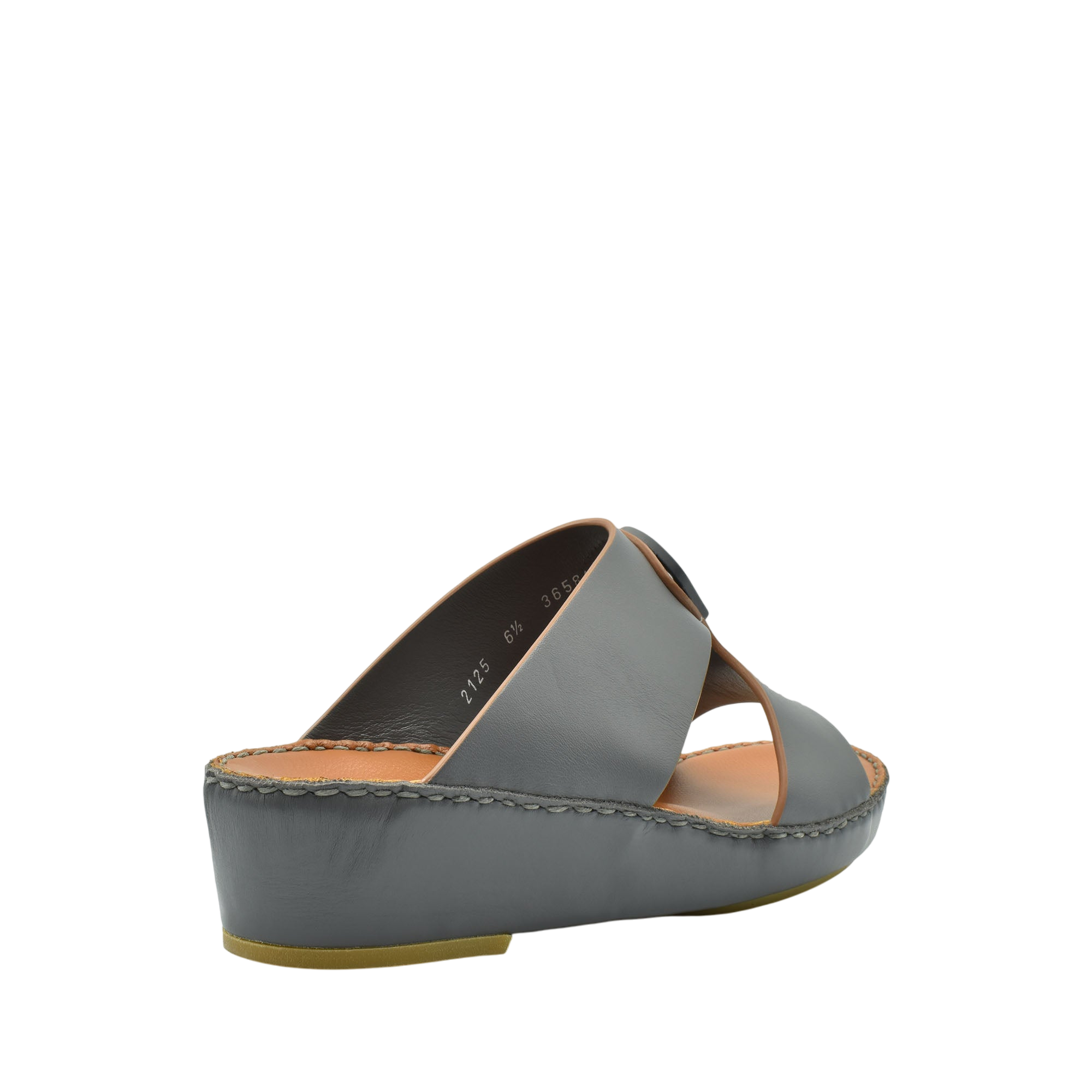Gray natural leather slide shoes with a comfortable wedge sole from Private Collection