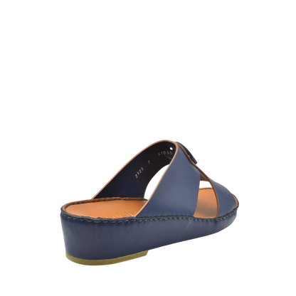 Blue natural leather slide shoes with open toe and cushioned sole from Private collection