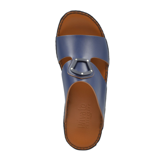 Blue natural leather slide shoes with brown cushioned sole from Private collection