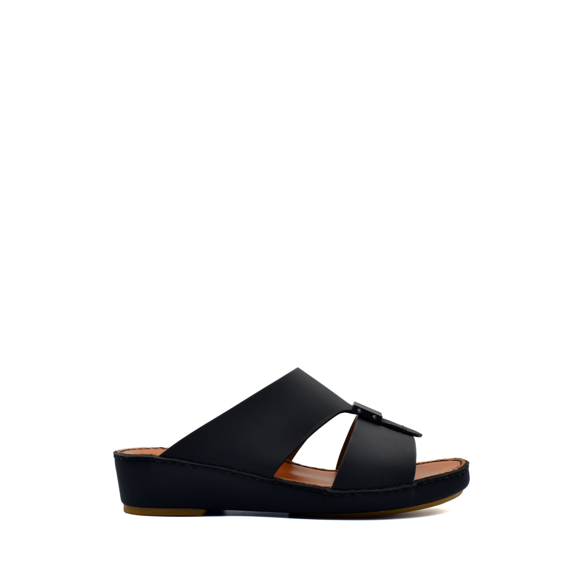 Private rubbercalf kids sandal in black slip-on style with cushioned sole and adjustable buckle